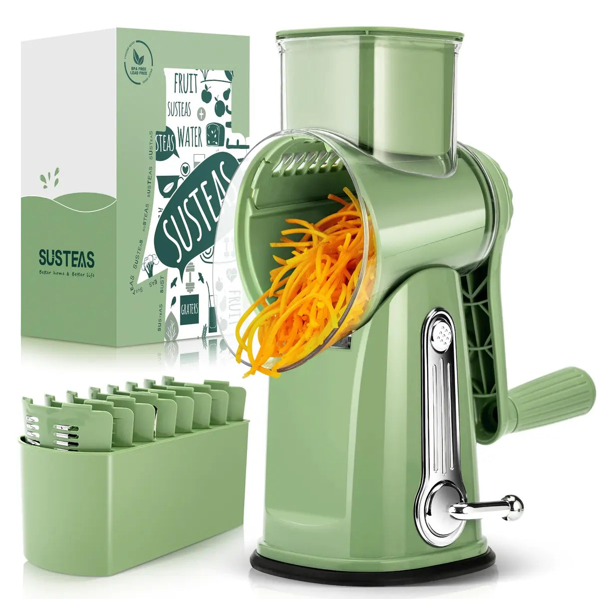 Rotary Cheese Grater & Vegetable Slicer, 5 Blades, Suction Base, Kitchen Tool