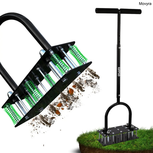 Heavy Duty Lawn Aerator with 15 Spikes, Manual Grass Aerating Tool, Height Adjustable