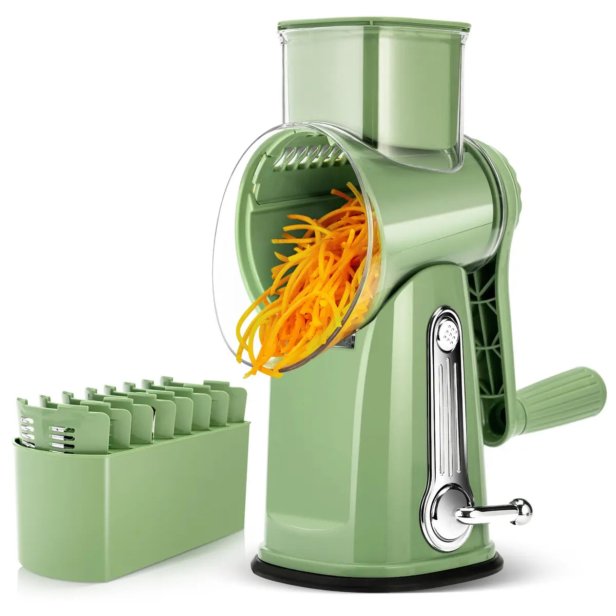 Rotary Cheese Grater & Vegetable Slicer, 5 Blades, Suction Base, Kitchen Tool