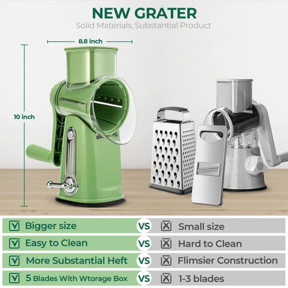 Rotary Cheese Grater & Vegetable Slicer, 5 Blades, Suction Base, Kitchen Tool