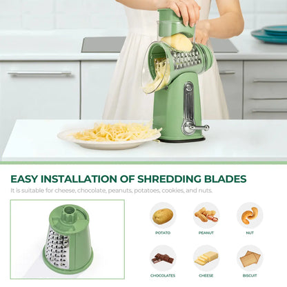 Rotary Cheese Grater & Vegetable Slicer, 5 Blades, Suction Base, Kitchen Tool