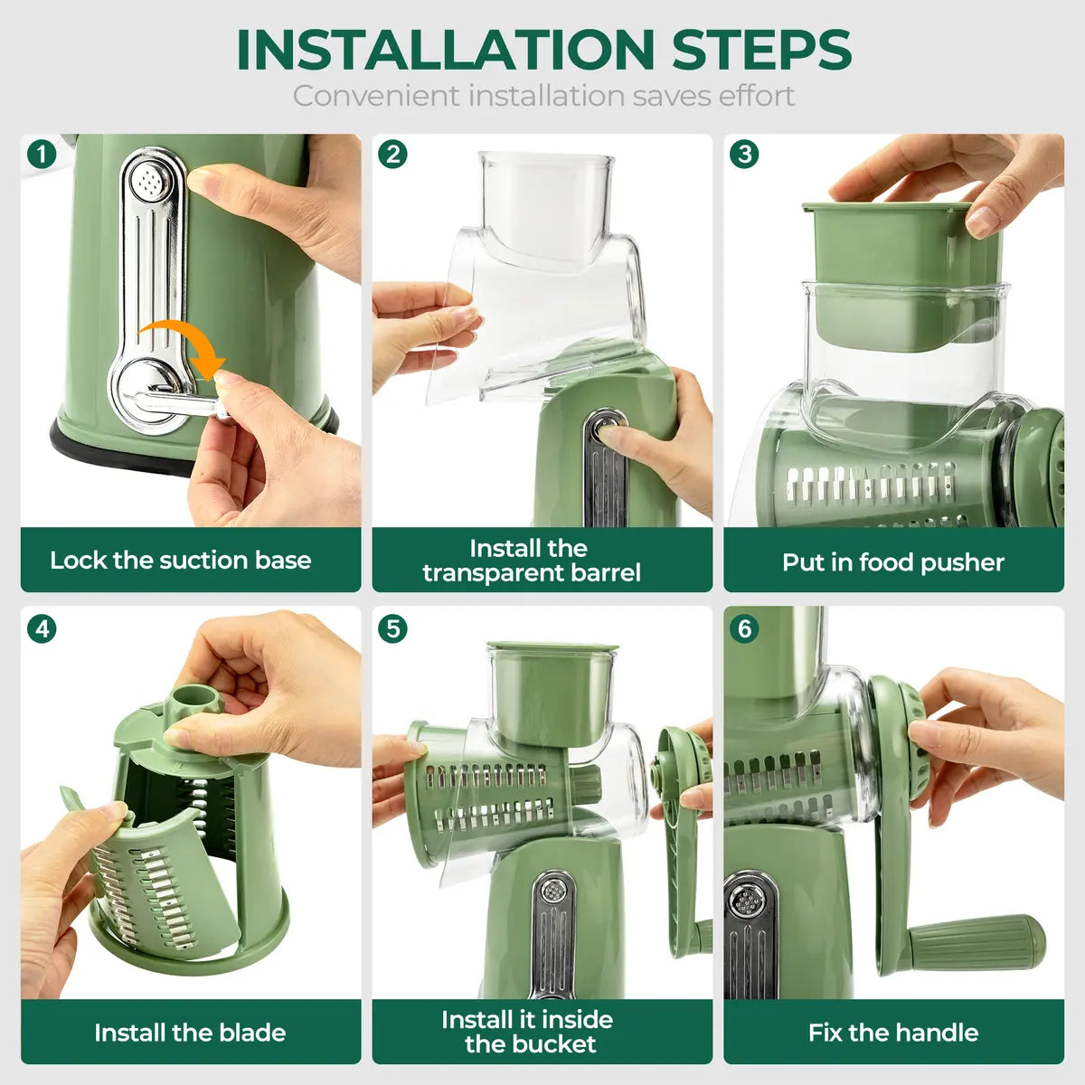Rotary Cheese Grater & Vegetable Slicer, 5 Blades, Suction Base, Kitchen Tool