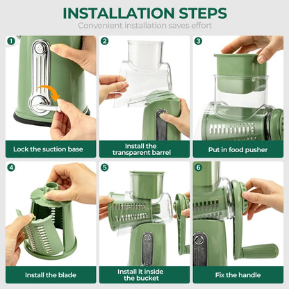 Rotary Cheese Grater & Vegetable Slicer, 5 Blades, Suction Base, Kitchen Tool