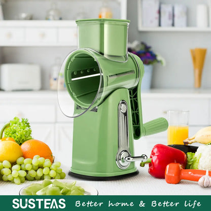 Rotary Cheese Grater & Vegetable Slicer, 5 Blades, Suction Base, Kitchen Tool