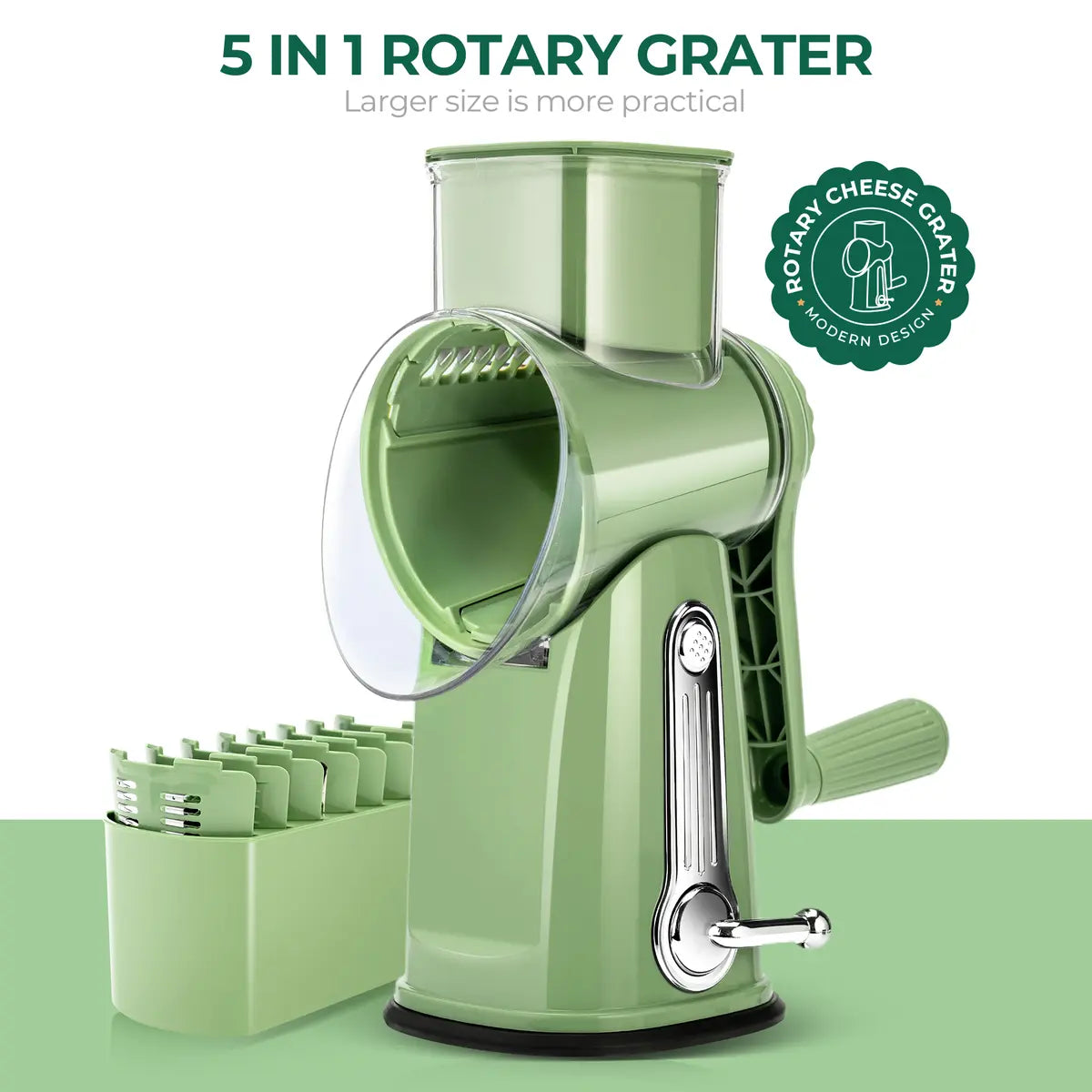 Rotary Cheese Grater & Vegetable Slicer, 5 Blades, Suction Base, Kitchen Tool