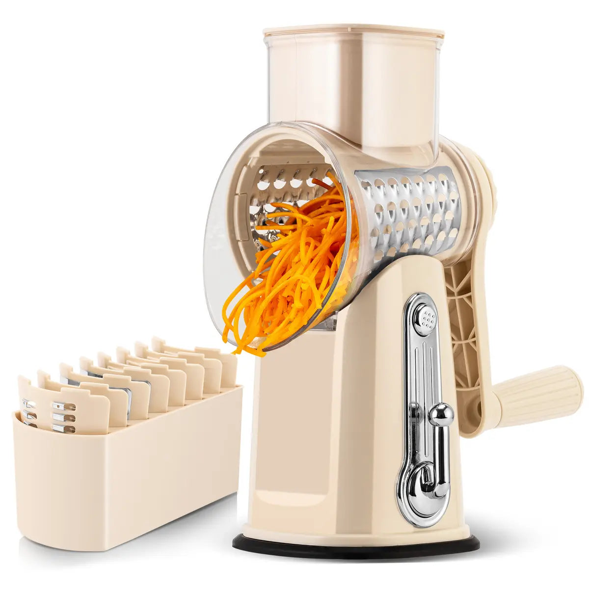 Rotary Cheese Grater & Vegetable Slicer, 5 Blades, Suction Base, Kitchen Tool