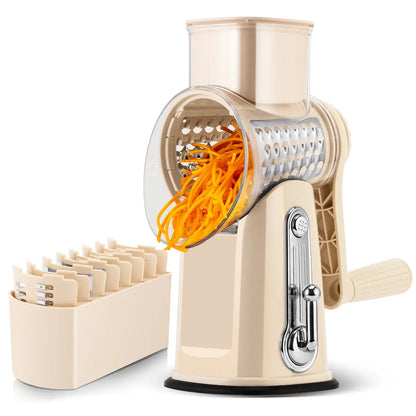 Rotary Cheese Grater & Vegetable Slicer, 5 Blades, Suction Base, Kitchen Tool
