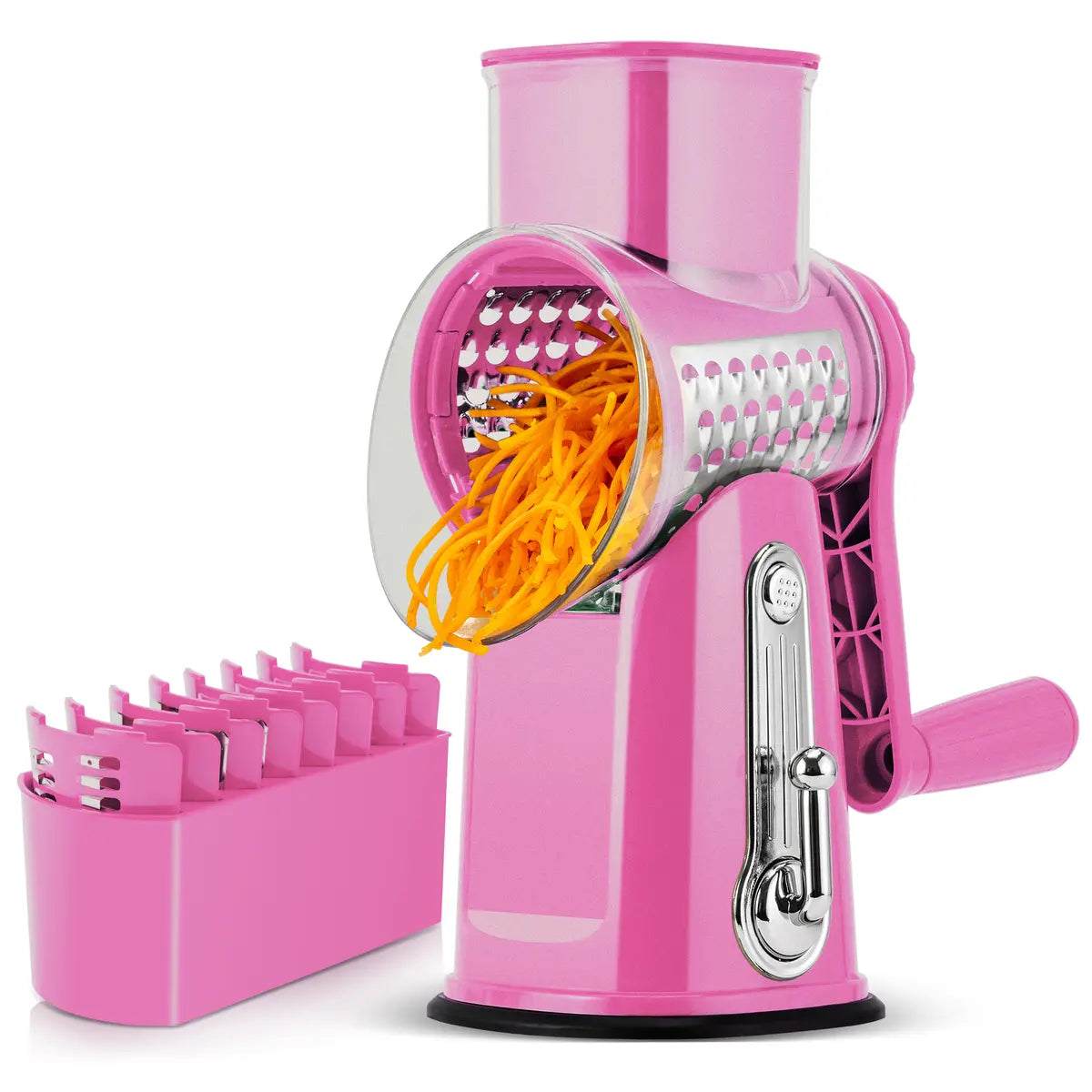 Rotary Cheese Grater & Vegetable Slicer, 5 Blades, Suction Base, Kitchen Tool