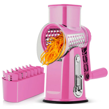 Rotary Cheese Grater & Vegetable Slicer, 5 Blades, Suction Base, Kitchen Tool