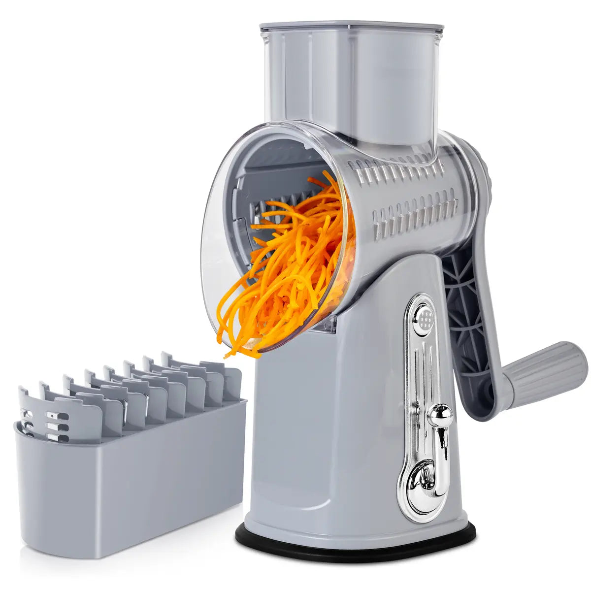 Rotary Cheese Grater & Vegetable Slicer, 5 Blades, Suction Base, Kitchen Tool