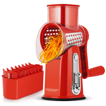Rotary Cheese Grater & Vegetable Slicer, 5 Blades, Suction Base, Kitchen Tool