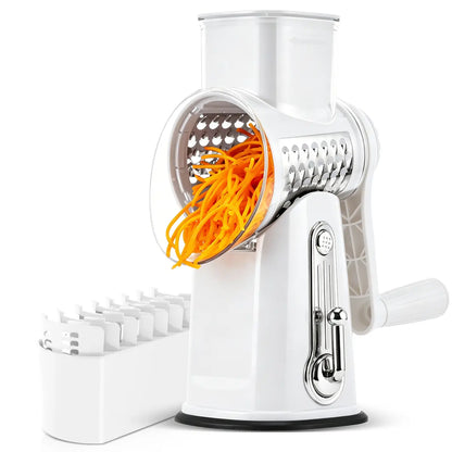Rotary Cheese Grater & Vegetable Slicer, 5 Blades, Suction Base, Kitchen Tool