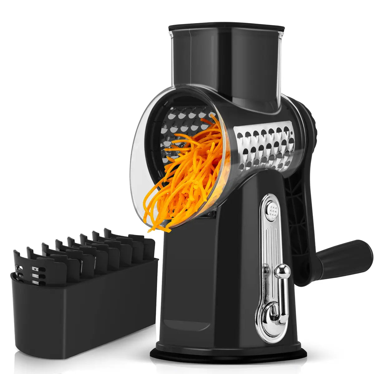 Rotary Cheese Grater & Vegetable Slicer, 5 Blades, Suction Base, Kitchen Tool